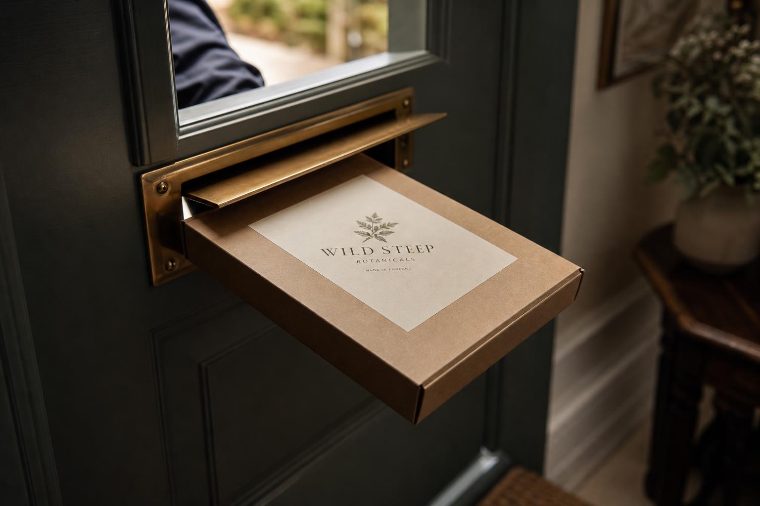 A Wild Steep Blend Club box arriving through a letter box into a home hallway