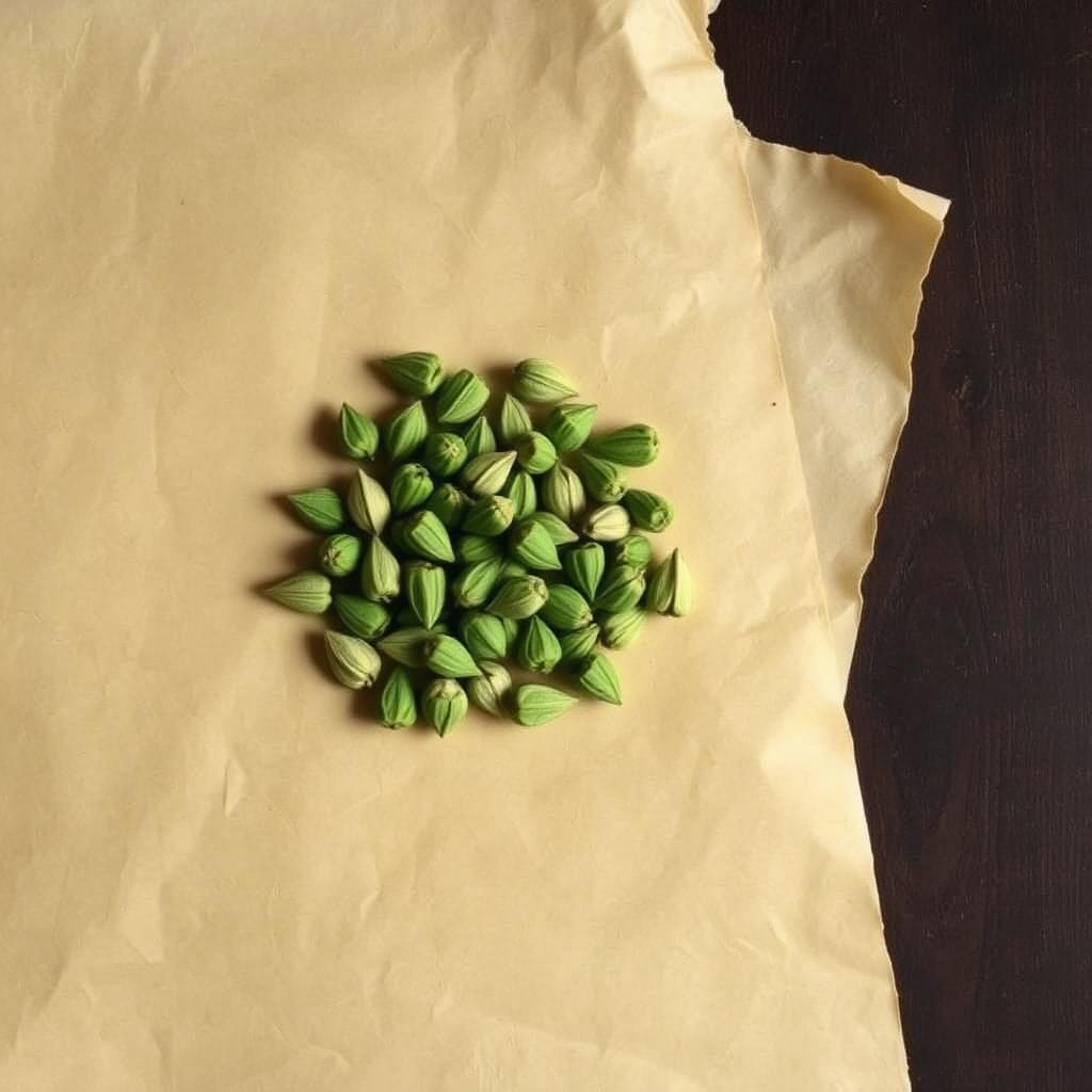 A pile of Cardamom on aged cream parchment