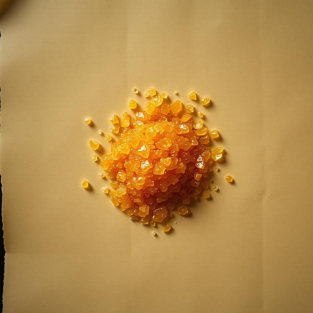 A pile of Honey crystals on aged cream parchment