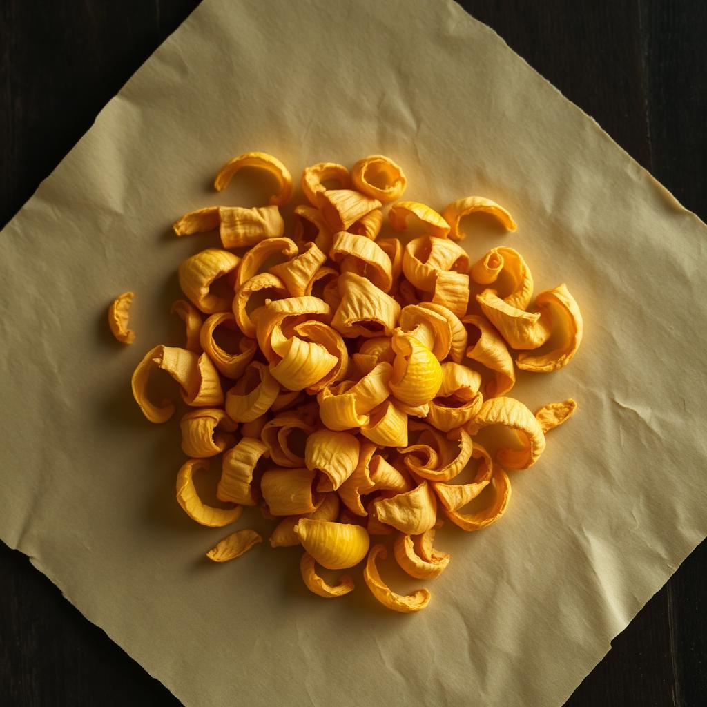 A pile of Lemon peel on aged cream parchment
