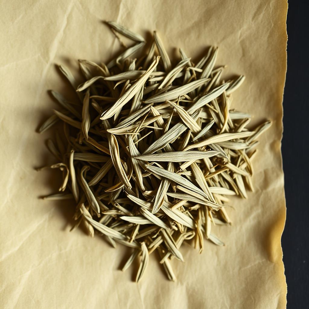 A pile of Lemon verbena on aged cream parchment