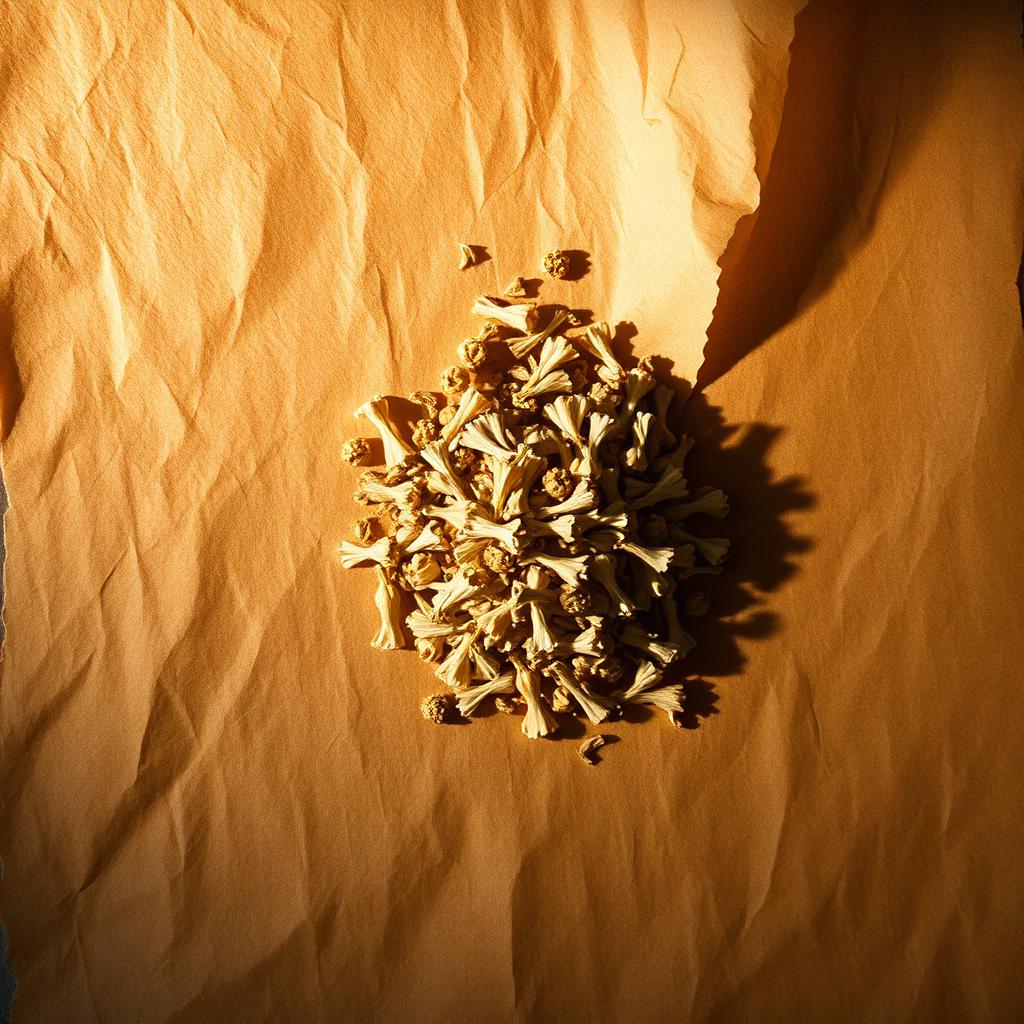 A pile of Linden flowers on aged cream parchment