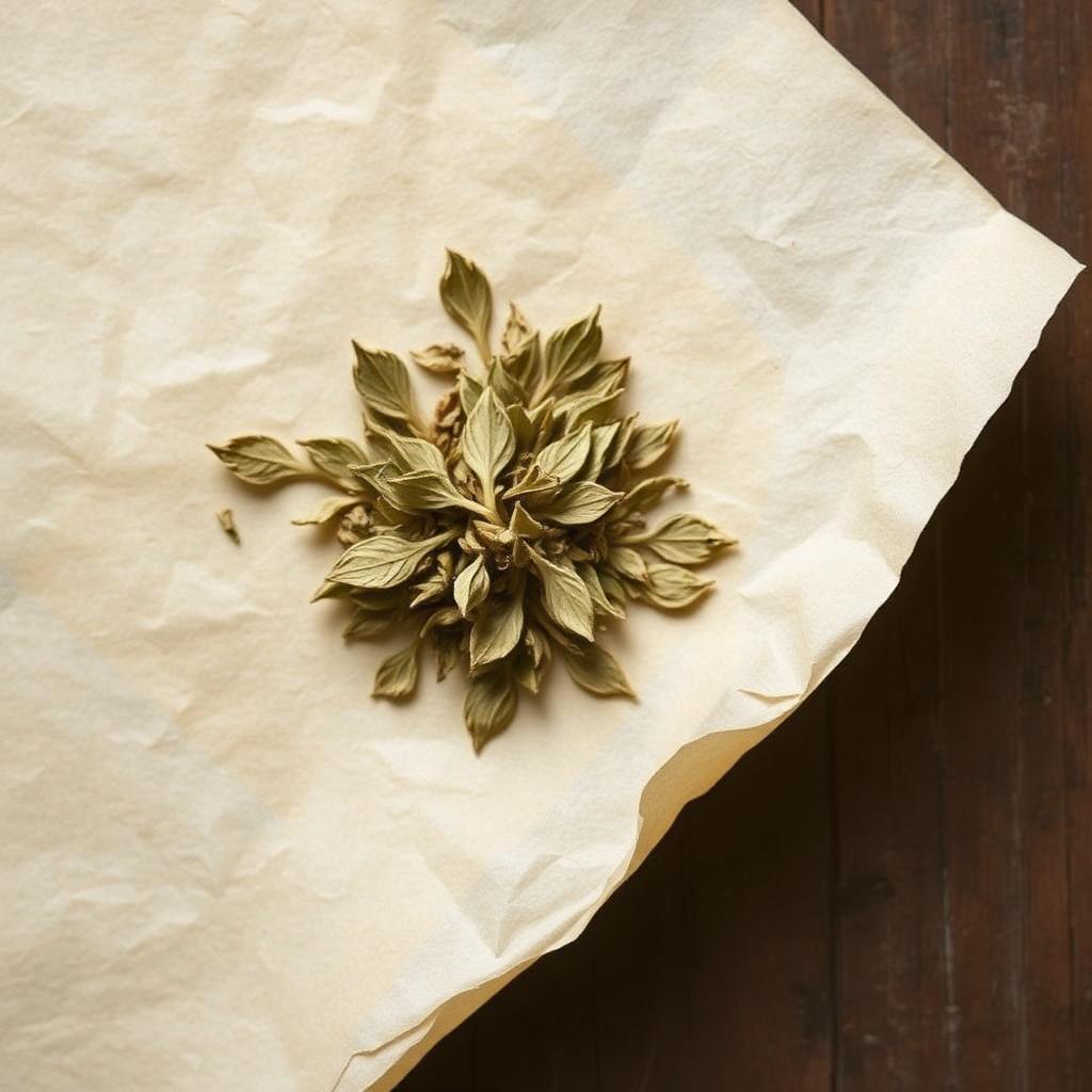 A pile of Mullein herb on aged cream parchment
