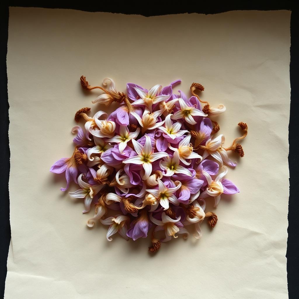A pile of Passionflower on aged cream parchment