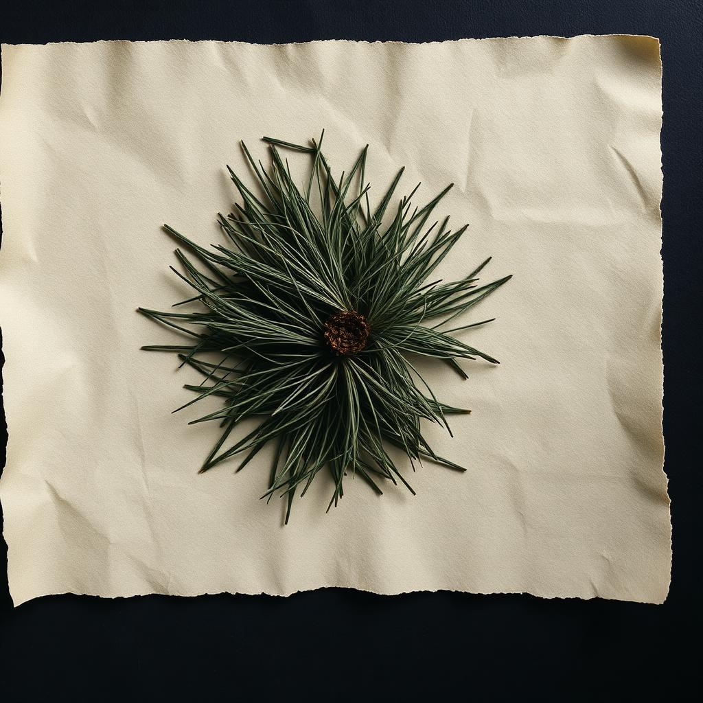 A pile of Pine needle on aged cream parchment