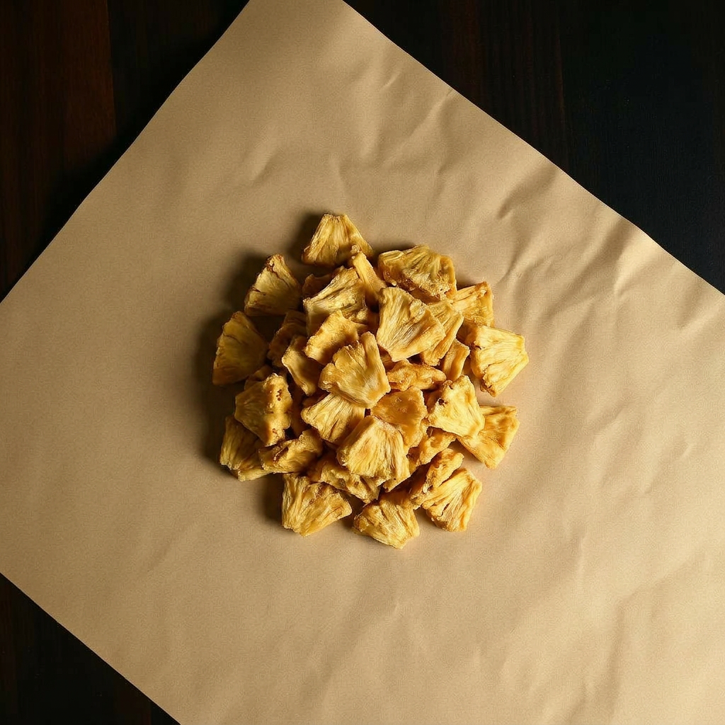 A pile of Pineapple pieces on aged cream parchment